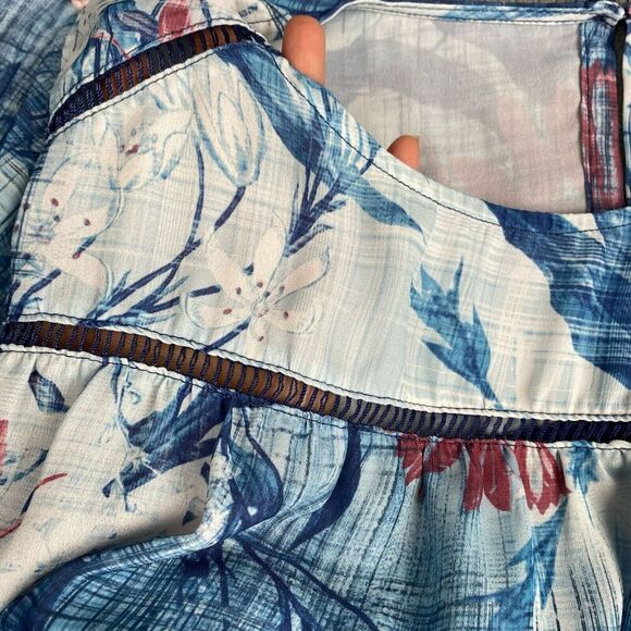 Joseph A. Women's size XL Blue Blouse Womens  Casual Floral Flutter Sleeve Boho - Picture 8 of 16